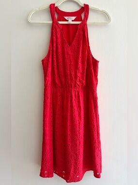 Market & Spruce Brea Eyelet Halter Mini Dress, Bright Red, Size Medium Petite